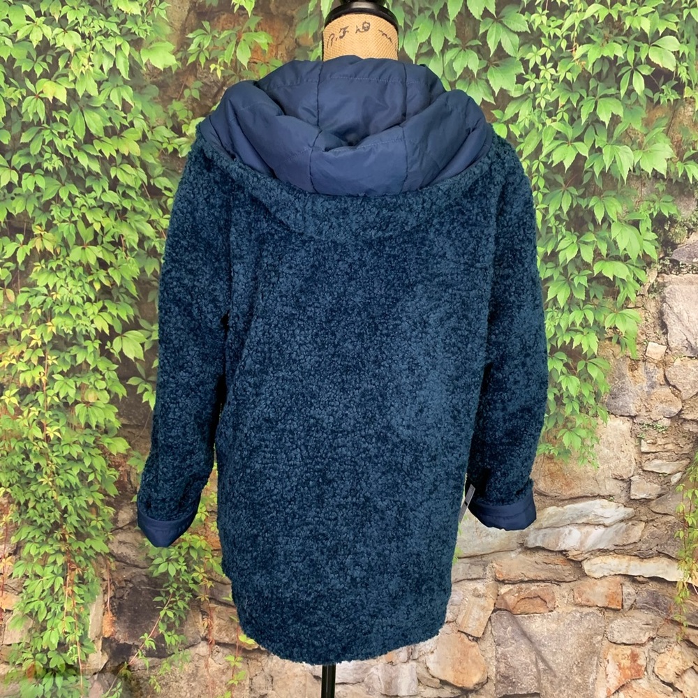 NWT HALOGEN Blue Hooded Sherpa Style Reversible Coat, S - Picture 15 of 16